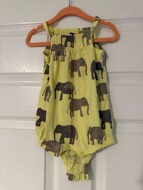 Tea Yellow Elephant Print Baby Romper